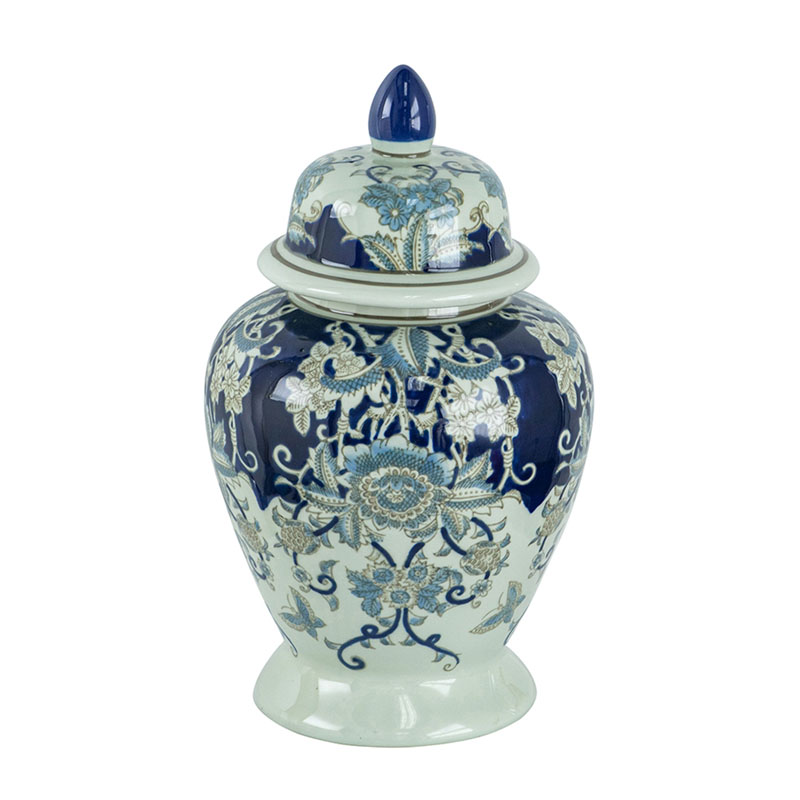 Ваза с крышкой Blue & White Ornament Vase 42 Белый Синий Ваза с крышкой Blue & White Ornament Vase 42 Белый Синий в Орле | Loft Concept