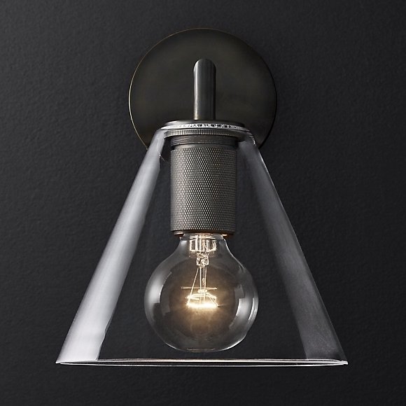 Бра RH Utilitaire Funnel Shade Single Sconce Black Прозрачное Стекло Темная бронза Бра RH Utilitaire Funnel Shade Single Sconce Black Прозрачное Стекло Темная бронза в Орле | Loft Concept