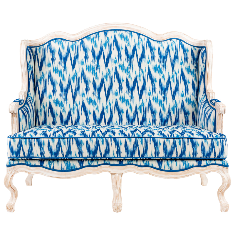 Двухместный диван с голубым узором Ikat Pattern Белый Голубой Двухместный диван с голубым узором Ikat Pattern Белый Голубой в Орле | Loft Concept