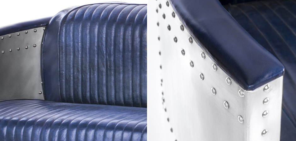 Диван Авиатор Sofa 2 seat синяя кожа Диван Авиатор Sofa 2 seat синяя кожа - Loft-Concept в Орле