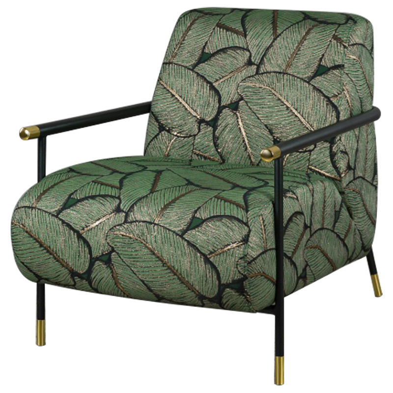 Кресло с Цветным принтом Листья Foliage Armchair Green Зеленый Черный Кресло с Цветным принтом Листья Foliage Armchair Green Зеленый Черный в Орле | Loft Concept