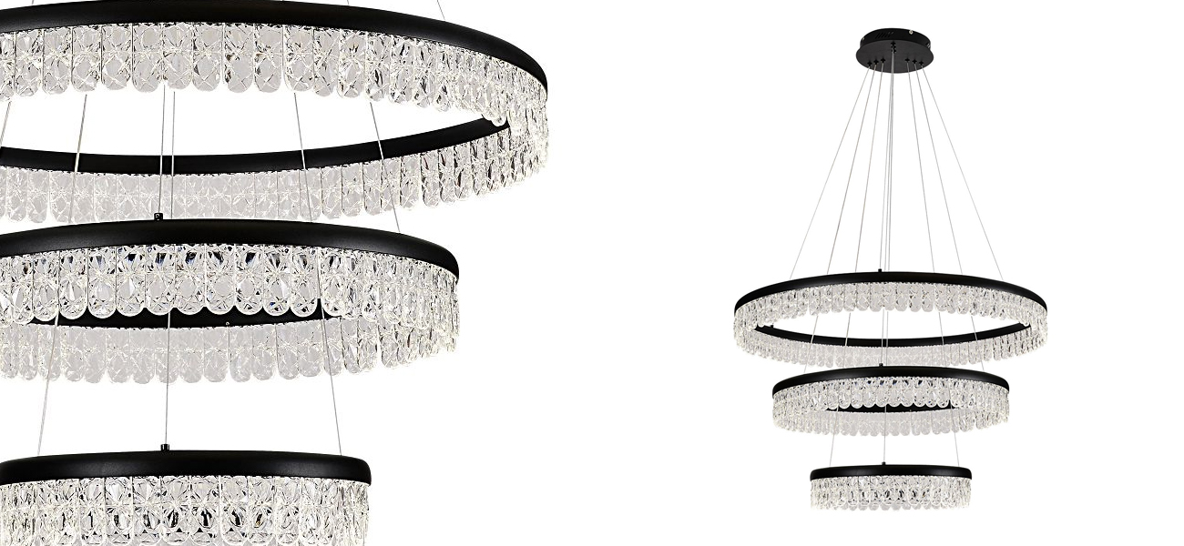 Светодиодная люстра из 3-х колец Pettico Black - фото