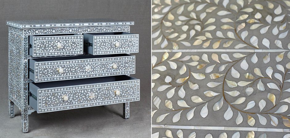 Комод инкрустация перламутром Inlaid Bone Grey Серый Комод инкрустация перламутром Inlaid Bone Grey Серый - Loft-Concept в Орле