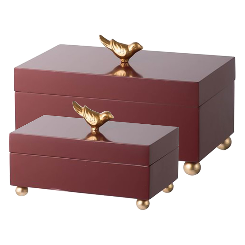 Комплект шкатулок Red Box Golden Birds Бургундский красный Золотой Комплект шкатулок Red Box Golden Birds Бургундский красный Золотой в Орле | Loft Concept
