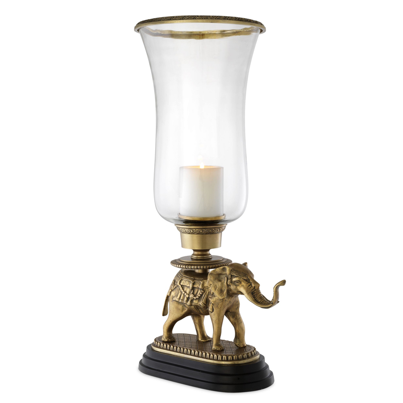 Подсвечник Eichholtz Hurricane Elephant Винтажная латунь Черный Прозрачный Подсвечник Eichholtz Hurricane Elephant Винтажная латунь Черный Прозрачный в Орле | Loft Concept