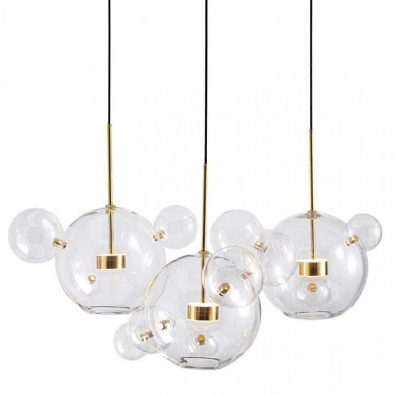 Светодиодный светильник Giopato & Coombes Bubble Chandelier Linear Circle 3 плафона Белый Золотой Прозрачное Стекло Светодиодный светильник Giopato & Coombes Bubble Chandelier Linear Circle 3 плафона Белый Золотой Прозрачное Стекло в Орле | Loft Concept