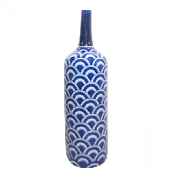 Ваза-бутылка blue & white ornament Scales Белый Синий Ваза-бутылка blue & white ornament Scales Белый Синий в Орле | Loft Concept