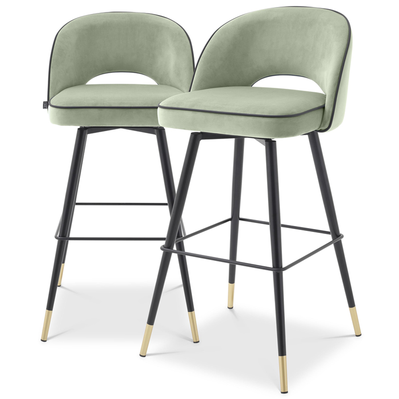 Комплект барных стульев Eichholtz Bar Stool Cliff set of 2 pistache green Черный Латунь Зеленый шалфей Комплект барных стульев Eichholtz Bar Stool Cliff set of 2 pistache green Черный Латунь Зеленый шалфей в Орле | Loft Concept