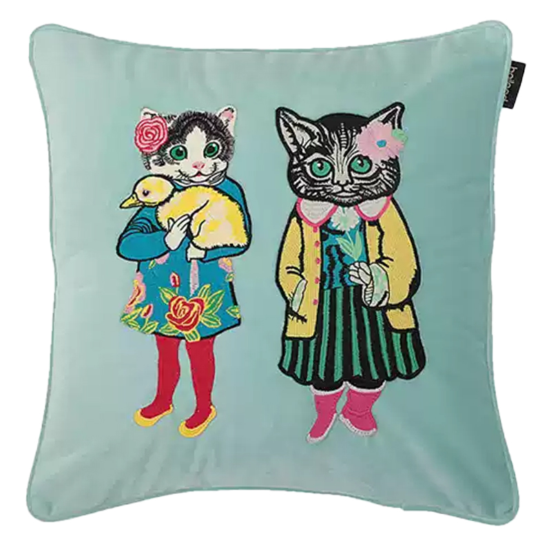 Декоративная подушка с вышивкой Стиль Gucci Two Kittens Cushion Mint Мульти Мятный в Орле | Loft Concept 