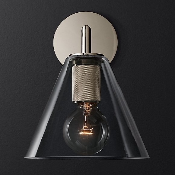 Бра RH Utilitaire Funnel Shade Single Sconce Silver Прозрачное Стекло Никель Бра RH Utilitaire Funnel Shade Single Sconce Silver Прозрачное Стекло Никель в Орле | Loft Concept