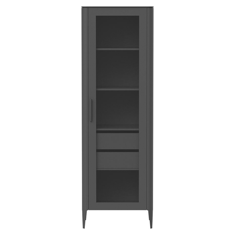 Витрина темно-серая со стеклянной дверью с 4-мя полками и 2-мя ящиками Type  Серый в Орле | Loft Concept 