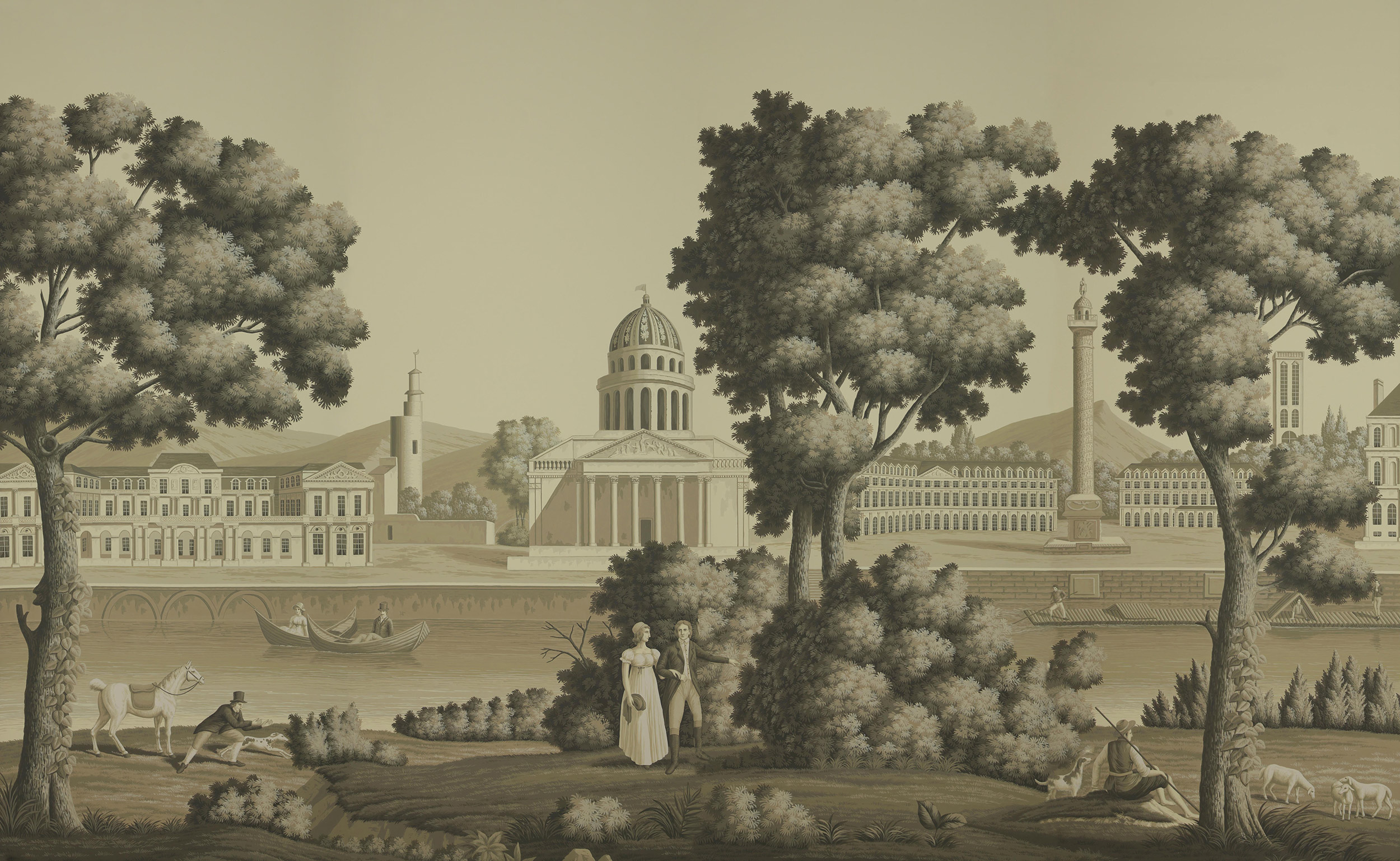 Обои ручная роспись Monuments of Paris Terre Foncée on scenic paper Обои ручная роспись Monuments of Paris Terre Foncée on scenic paper - постер Loft-Concept в Орле