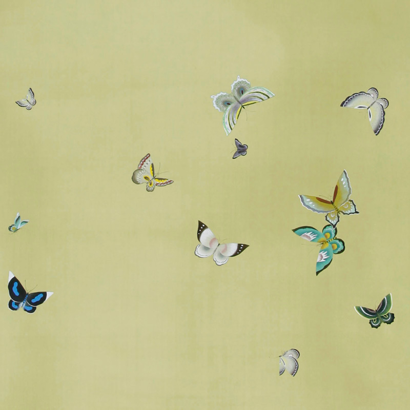 Обои ручная роспись Butterflies Special Colourway on Pea Green dyed silk Обои ручная роспись Butterflies Special Colourway on Pea Green dyed silk в Орле | Loft Concept