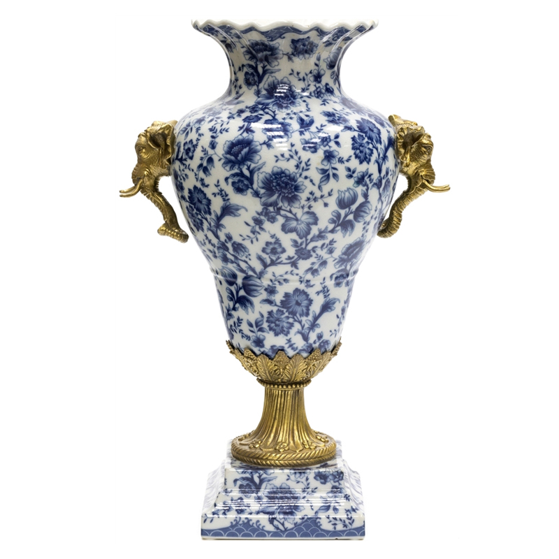 Ваза Bronze Elephant Heads Vase Бронза Белый Синий в Орле | Loft Concept 