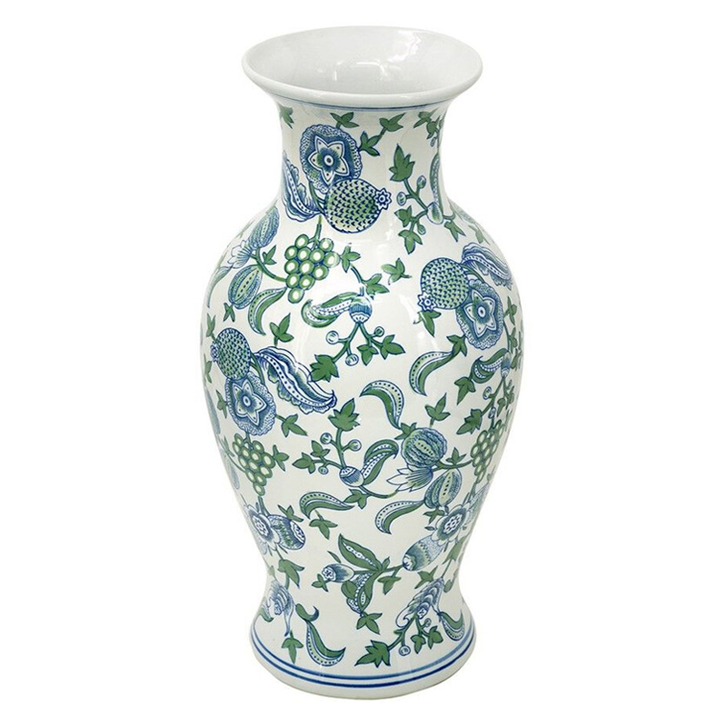 Ваза с зелено-голубым цветочным узором на белом фоне 47 см Blue & White Ornament Белый Синий Зеленый Ваза с зелено-голубым цветочным узором на белом фоне 47 см Blue & White Ornament Белый Синий Зеленый в Орле | Loft Concept