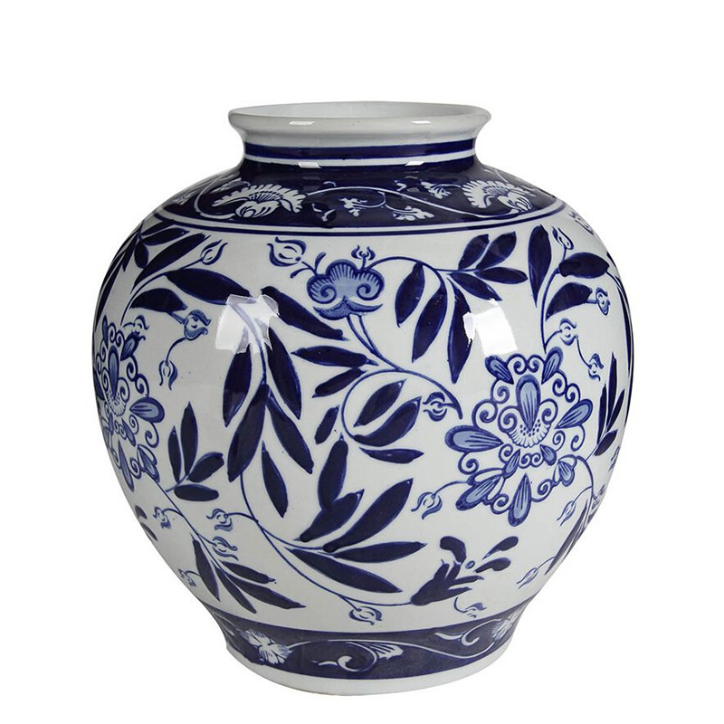 Ваза округлой формы с бело-синим цветочным орнаментом Blue & White Ornament Белый Синий Ваза округлой формы с бело-синим цветочным орнаментом Blue & White Ornament Белый Синий в Орле | Loft Concept