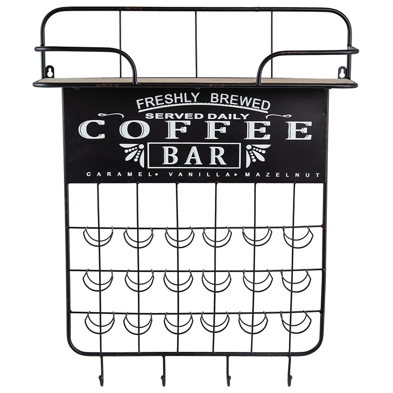 Настенная полка с крючками Coffee Bar Черный Бежевый Белый Настенная полка с крючками Coffee Bar Черный Бежевый Белый в Орле | Loft Concept