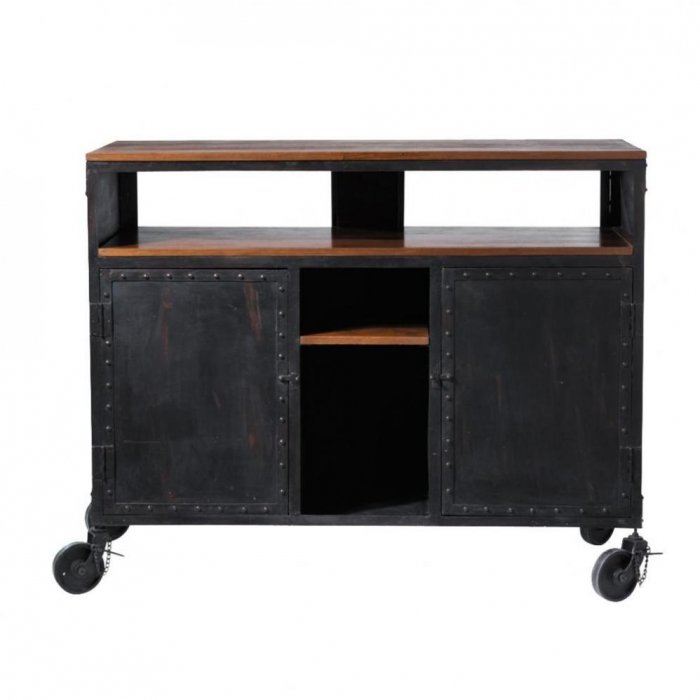 Комод в стиле Индастриал на колёсах Industrial Bar Oak Chest Черный Комод в стиле Индастриал на колёсах Industrial Bar Oak Chest Черный в Орле | Loft Concept