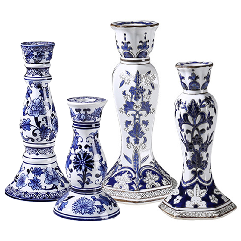 Подсвечник BLUE & WHITE ORNAMENT Candlestick Белый Синий Подсвечник BLUE & WHITE ORNAMENT Candlestick Белый Синий в Орле | Loft Concept