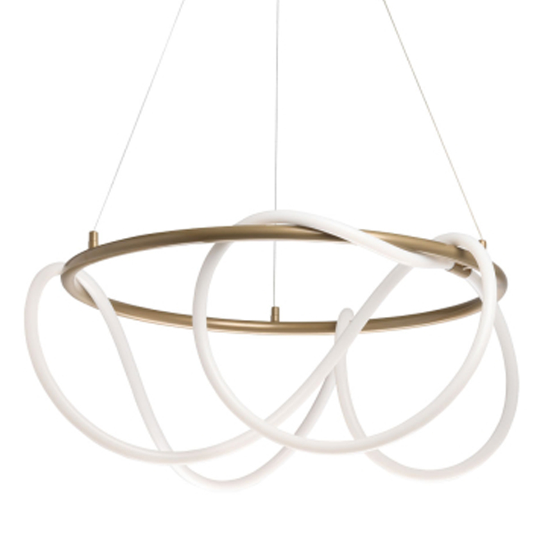 Люстра подвесная круглая золотого цвета с белыми изогнутыми световыми линиями Luke Lampco Tracer Lamp Белый Золотой в Орле | Loft Concept 
