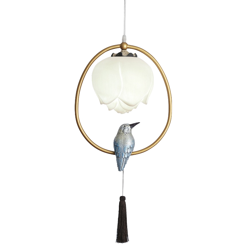Подвесной светильник Blue Bird with Tassel Латунь Голубой Белый Розовый пастельный Подвесной светильник Blue Bird with Tassel Латунь Голубой Белый Розовый пастельный в Орле | Loft Concept