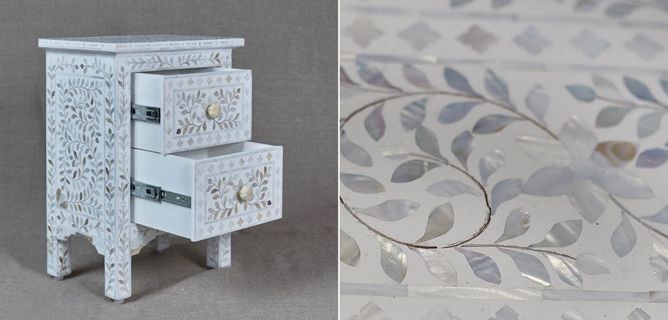 Тумба инкрустация перламутром Inlaid Bone White c 2 ящиками Тумба инкрустация перламутром Inlaid Bone White c 2 ящиками - Loft-Concept в Орле