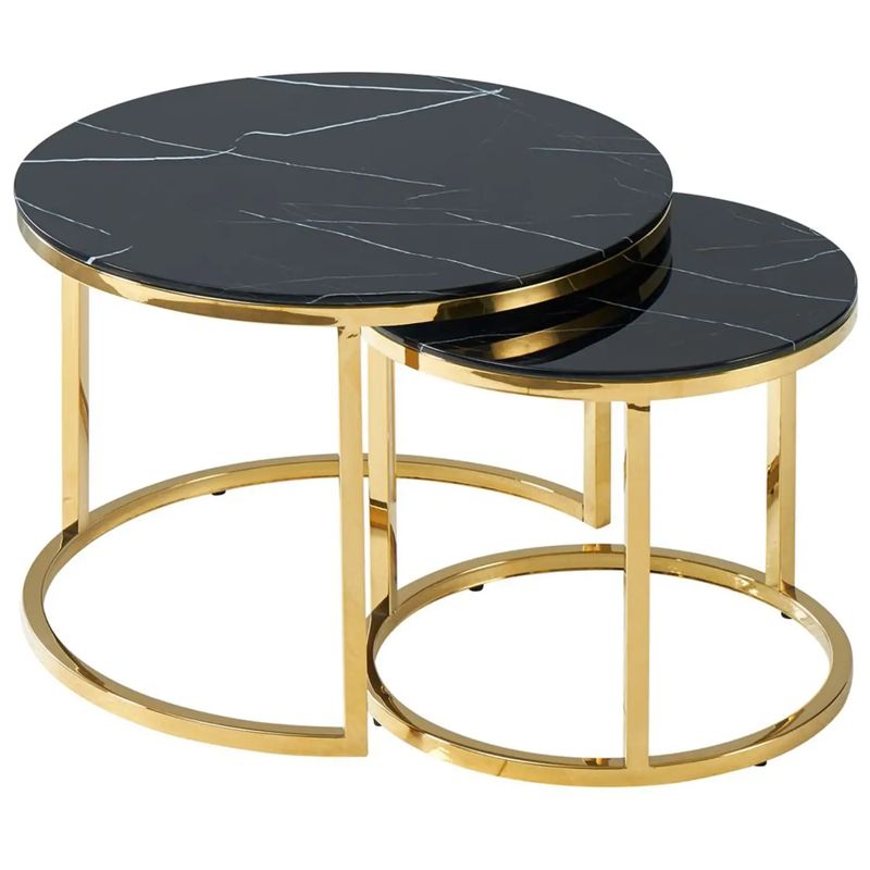 Столик кофейный Priestley Collection Duo столешница черный мрамор Черный Мрамор Nero Глянцевое золото в Орле | Loft Concept 