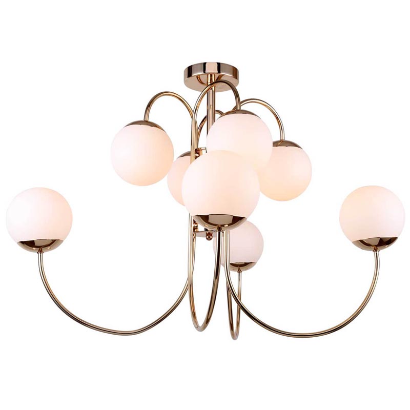 Люстра Gooseneck Pelle Chandelier 8 lamp Белое матовое стекло Глянцевое золото Люстра Gooseneck Pelle Chandelier 8 lamp Белое матовое стекло Глянцевое золото в Орле | Loft Concept