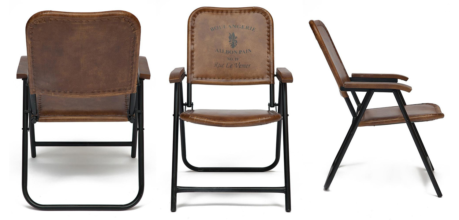 Складной кожаный стул Industrial Folding buffalo leather chair - фото