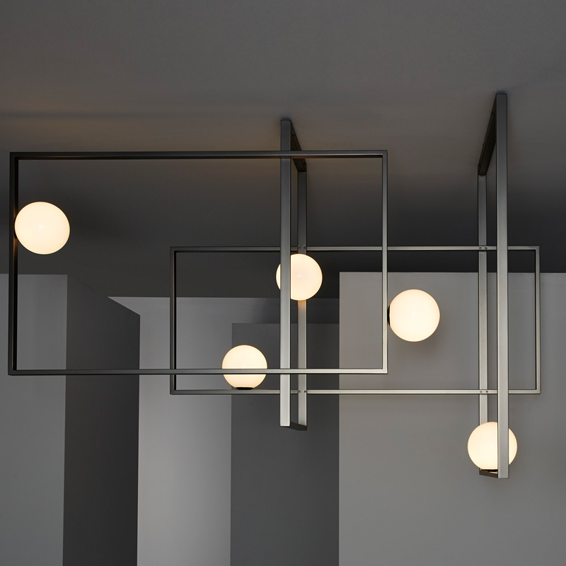 Люстра Mondrian Glass Venicem Ceiling Lamp graphite Белое матовое стекло Графит сатин в Орле | Loft Concept 