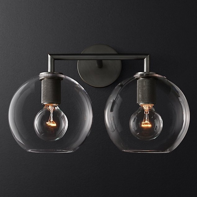 Бра RH Utilitaire Globe Shade Double Sconce Black Прозрачное Стекло Темная бронза Бра RH Utilitaire Globe Shade Double Sconce Black Прозрачное Стекло Темная бронза в Орле | Loft Concept