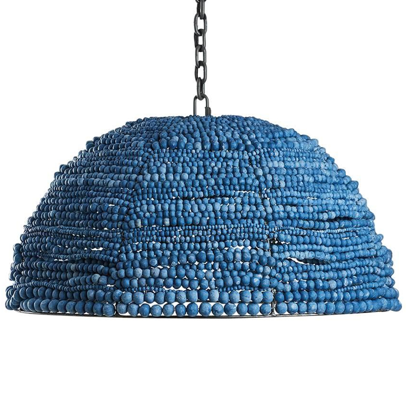 Люстра с плафоном в виде купола синяя Wooden Beads Chandelier Blue Синий Темный хром Люстра с плафоном в виде купола синяя Wooden Beads Chandelier Blue Синий Темный хром в Орле | Loft Concept