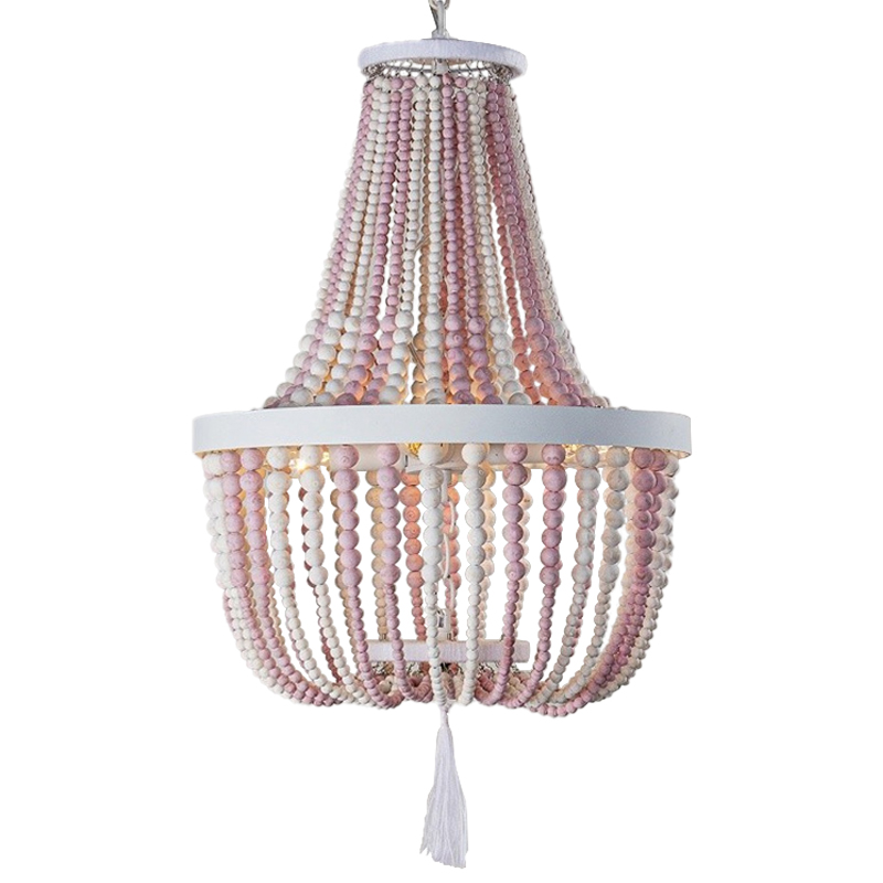 Люстра каплевидной формы украшенная круглыми бусинами розовая Wooden Pink Chandelier Белый Розовый Люстра каплевидной формы украшенная круглыми бусинами розовая Wooden Pink Chandelier Белый Розовый в Орле | Loft Concept