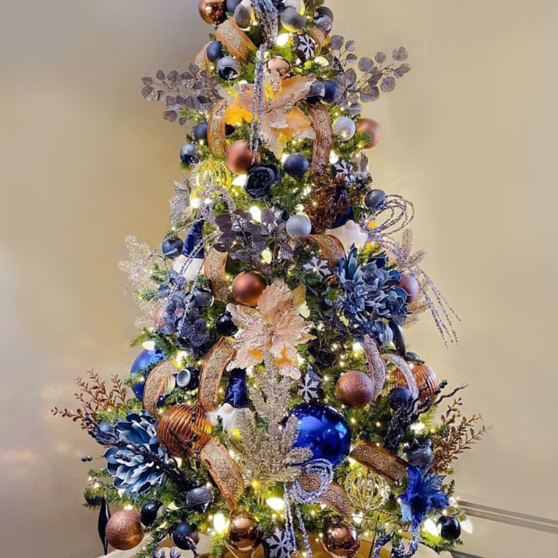 Дизайнерская Ель Синие Цветы Christmas tree Blue flowers Синий Золотой Серебряный в Орле | Loft Concept 