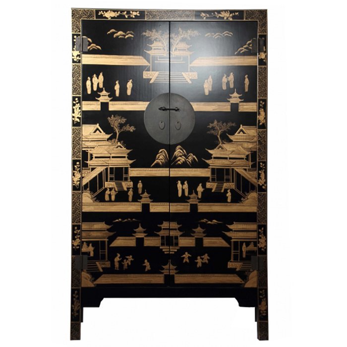 Китайский шкаф Black Gold Cabinet Low Черный Китайский шкаф Black Gold Cabinet Low Черный в Орле | Loft Concept