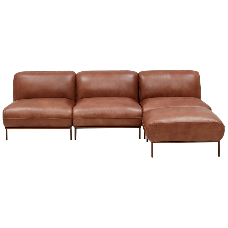 Угловой кожаный диван Macaire Leather Sofa Коричневый Угловой кожаный диван Macaire Leather Sofa Коричневый в Орле | Loft Concept