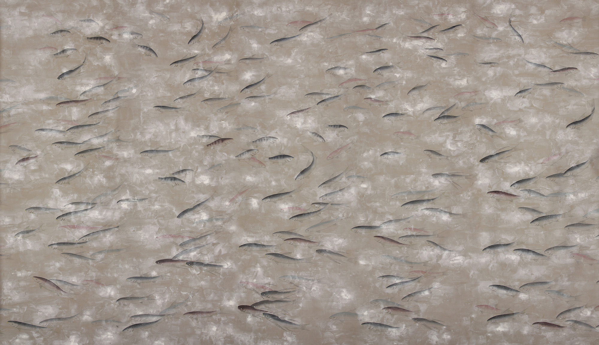 Обои ручная роспись Fishes Blue Pearl on Lead Grey dyed silk with antiquing Обои ручная роспись Fishes Blue Pearl on Lead Grey dyed silk with antiquing - постер Loft-Concept в Орле