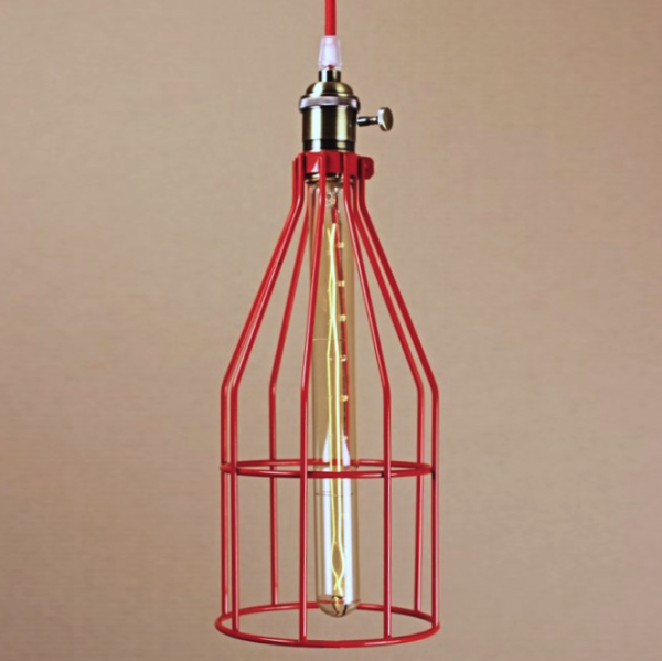 Подвесной светильник Wire Cage Pendant Twix Red Красный Подвесной светильник Wire Cage Pendant Twix Red Красный в Орле | Loft Concept