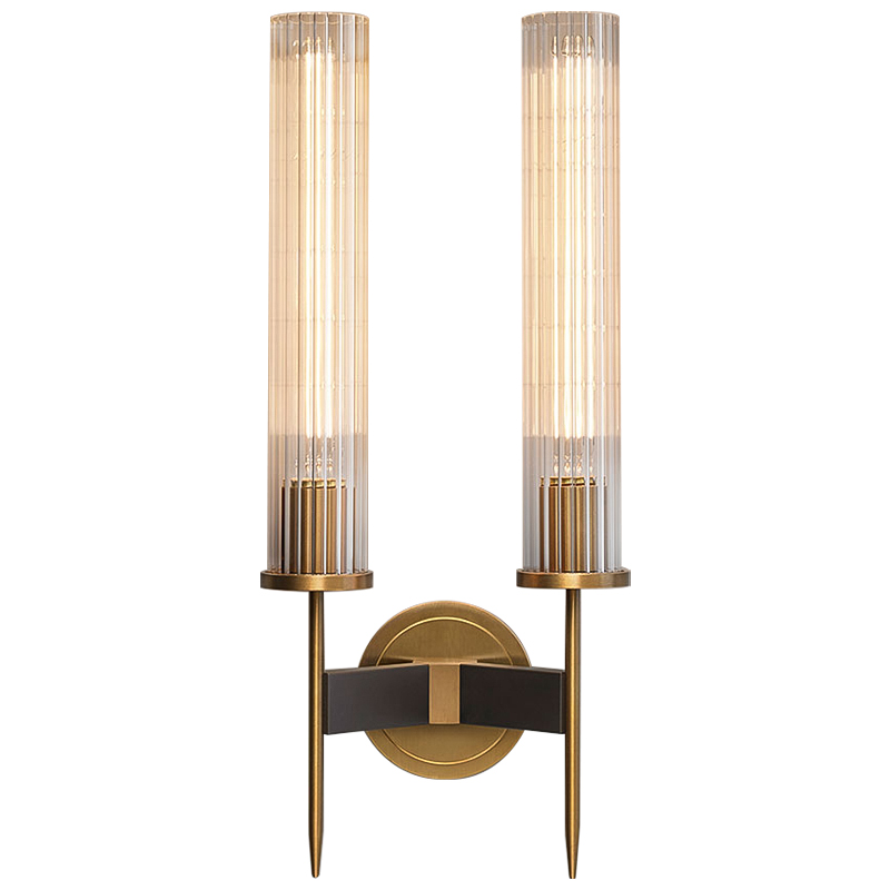 Бра Jonathan Browning ALOUETTE DOUBLE SCONCE Прозрачное Стекло Латунь Черный Бра Jonathan Browning ALOUETTE DOUBLE SCONCE Прозрачное Стекло Латунь Черный в Орле | Loft Concept