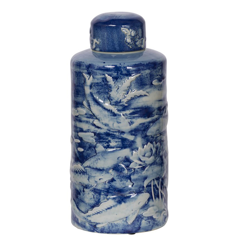 Ваза с крышкой Blue & White Fish Ornament Белый Синий Ваза с крышкой Blue & White Fish Ornament Белый Синий в Орле | Loft Concept