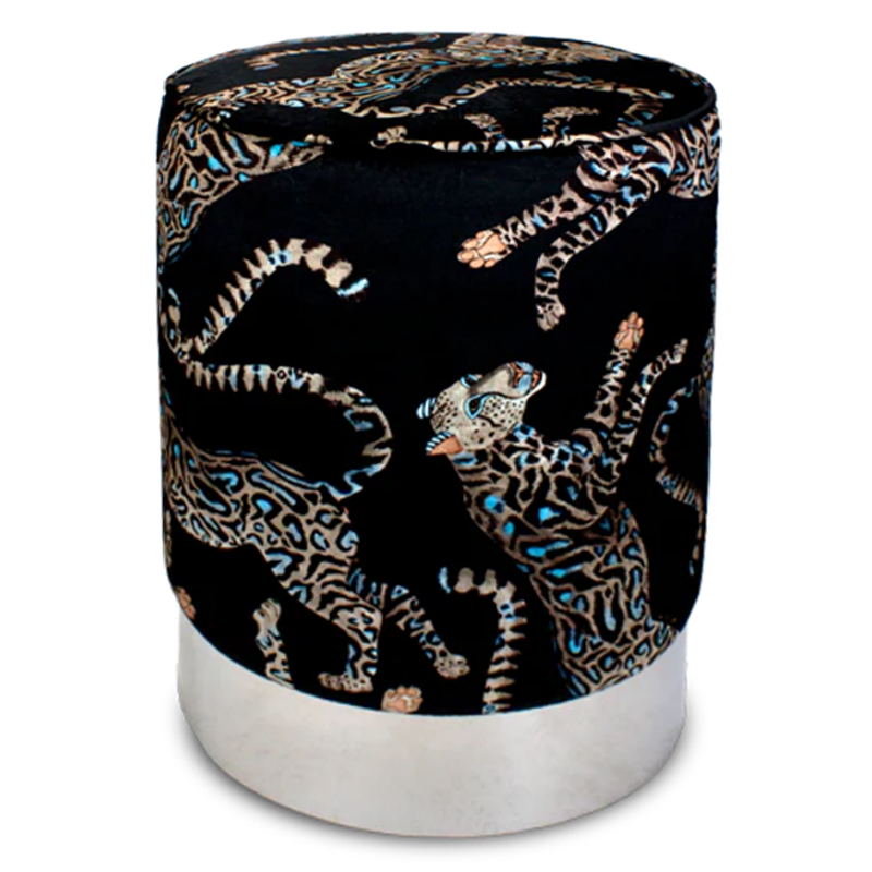 Пуф Леопарды Cheetah Kings Starry Nights Velvet Pouffe Черный Серебряный в Орле | Loft Concept 
