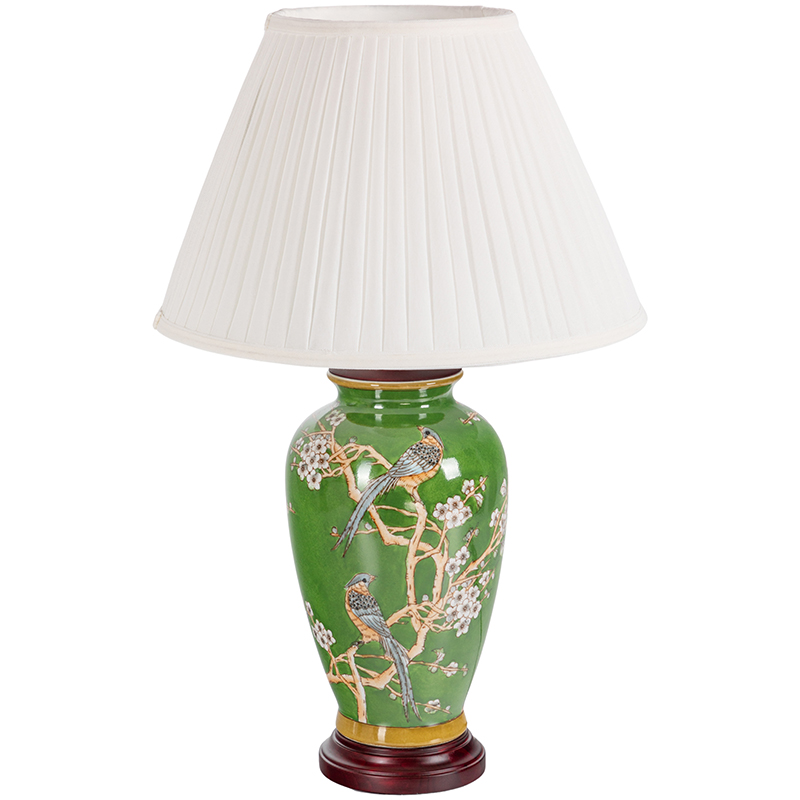 Настольная лампа с абажуром Birds Green Chinoiserie Lampshade Зеленый Белый Коричневый Настольная лампа с абажуром Birds Green Chinoiserie Lampshade Зеленый Белый Коричневый в Орле | Loft Concept