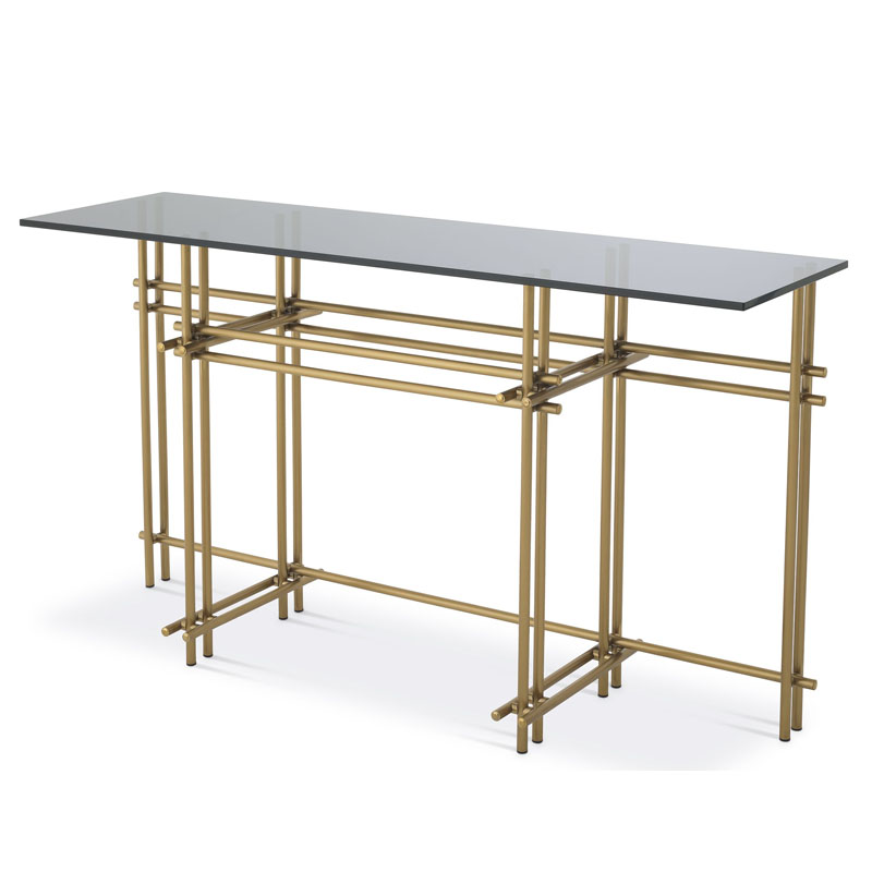 Консоль Eichholtz CONSOLE TABLE QUINN Латунь Стекло Смок Консоль Eichholtz CONSOLE TABLE QUINN Латунь Стекло Смок в Орле | Loft Concept