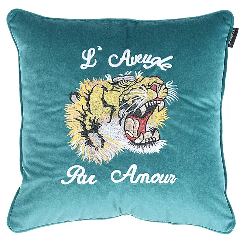 Декоративная подушка Стиль Gucci Tiger Turquoise Cushion Бирюзовый Желтый Белый Черный в Орле | Loft Concept 