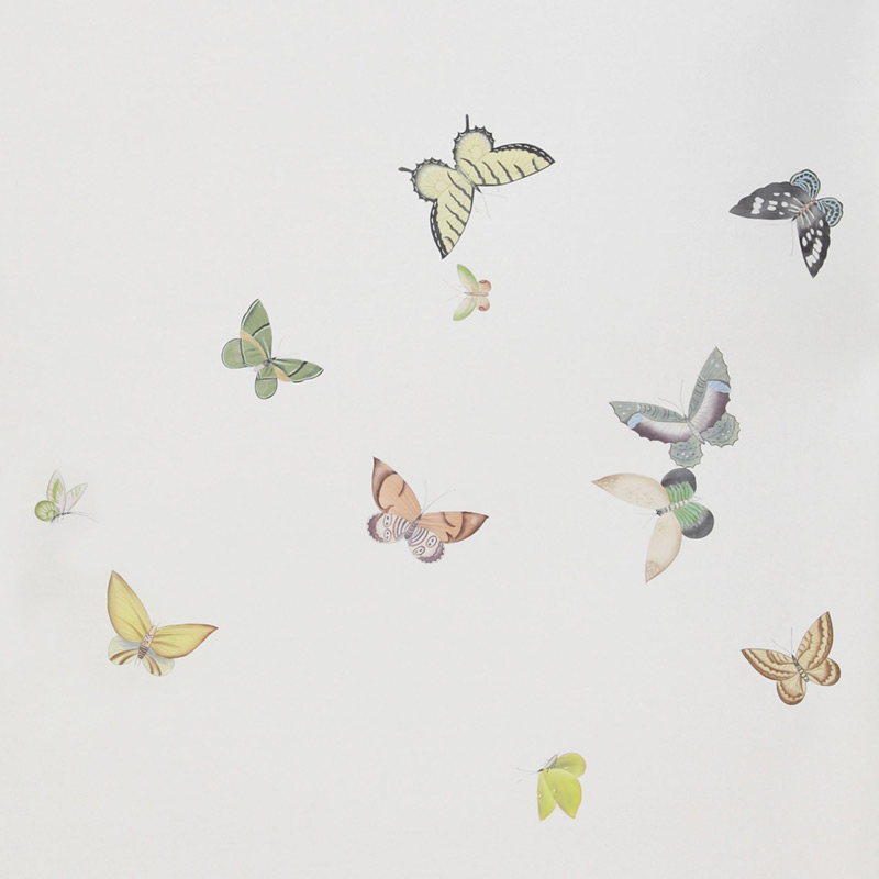 Обои ручная роспись Butterflies Emerald on Natural Mica metallic silk  в Орле | Loft Concept 