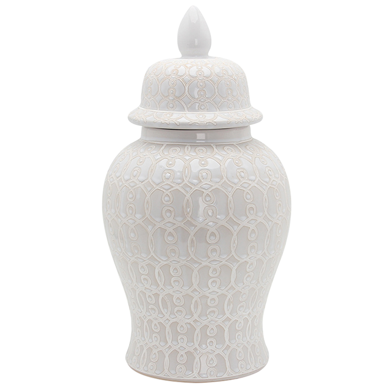 Ваза с крышкой Ceramic Beige White Ornament Vase Бежевый Белый Ваза с крышкой Ceramic Beige White Ornament Vase Бежевый Белый в Орле | Loft Concept