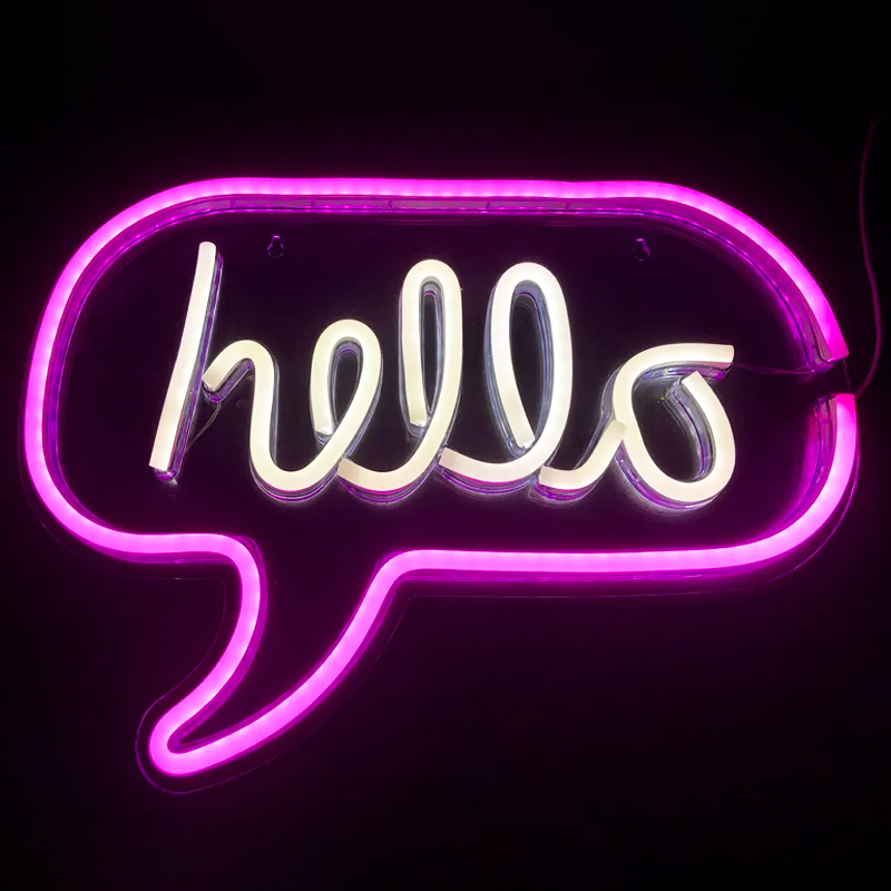 Неоновая настенная лампа Hello Neon Wall Lamp Розовый Белый Неоновая настенная лампа Hello Neon Wall Lamp Розовый Белый в Орле | Loft Concept