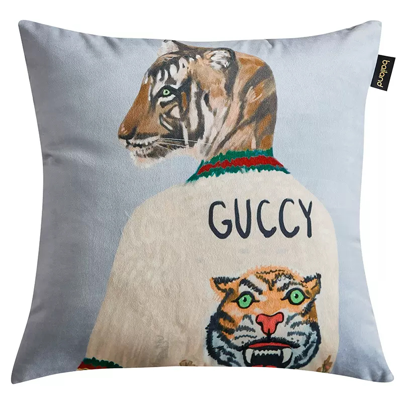 Декоративная подушка Стиль Gucci Tiger Cushion Grey Серый Мульти Декоративная подушка Стиль Gucci Tiger Cushion Grey Серый Мульти в Орле | Loft Concept