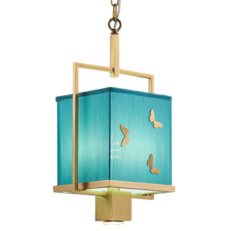 Светильник с бабочками Butterflies Blue Background Hanging lamp Латунь Бирюзовый в Орле | Loft Concept 