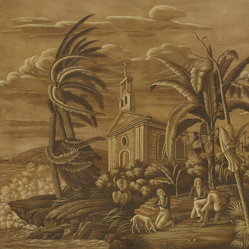 Обои ручная роспись Paul et Virginie Sepia on antique scenic Xuan paper  в Орле | Loft Concept 